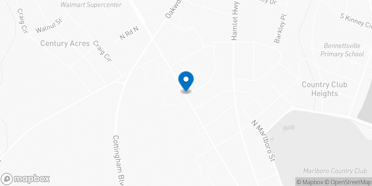 Map showing the location of the Social Security office in Bennettsville, SC