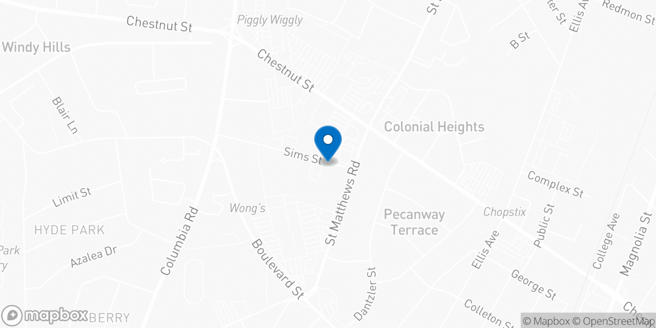 Map showing the location of the Social Security office in Orangeburg, SC