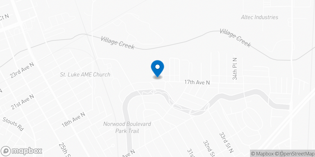 Map showing the location of the Social Security office in Birmingham, AL