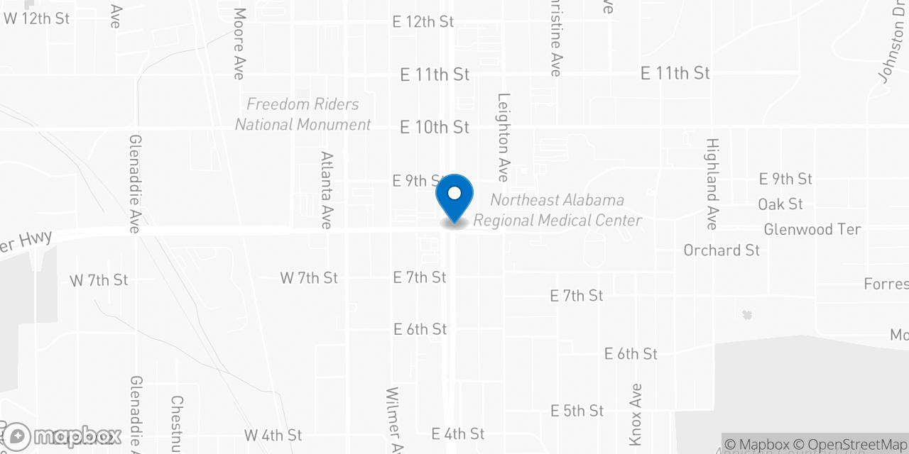 Map showing the location of the Social Security office in Anniston, AL