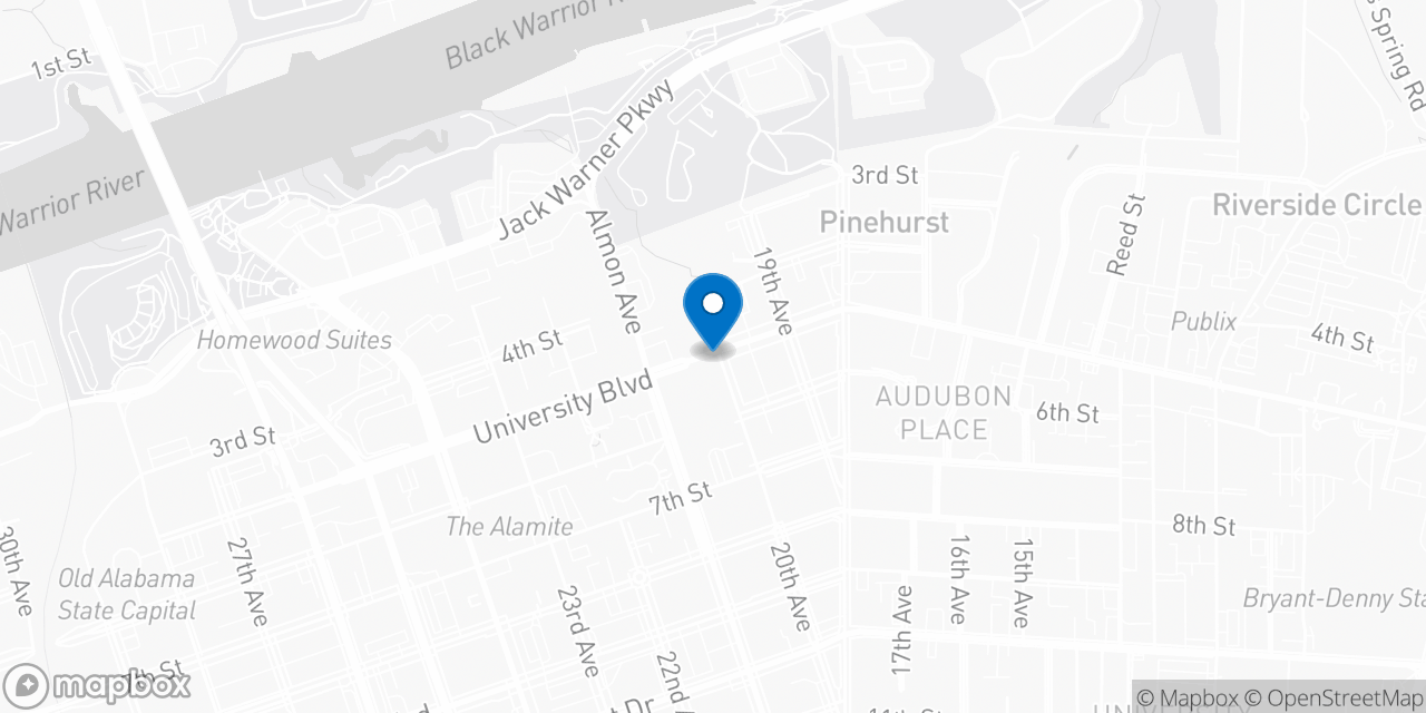 Map showing the location of the Social Security office in Tuscaloosa, AL