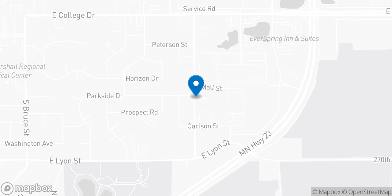 Map showing the location of the Social Security office in Marshall, MN
