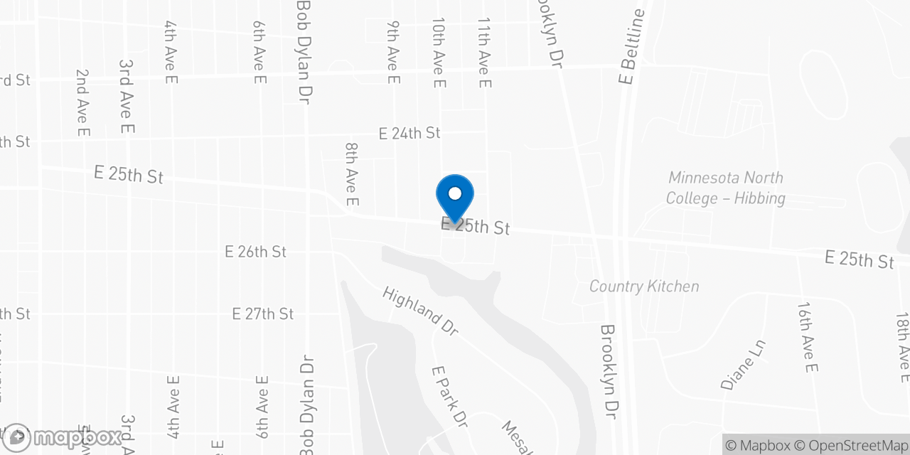 Map showing the location of the Social Security office in Hibbing, MN