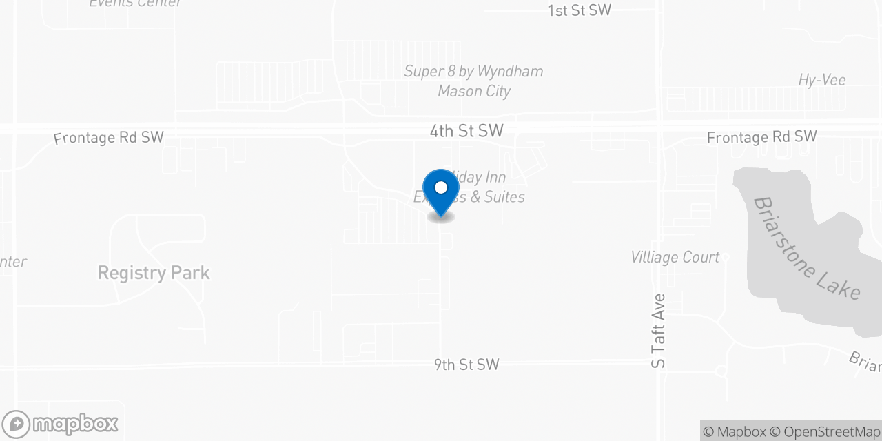 Map showing the location of the Social Security office in Mason City, IA