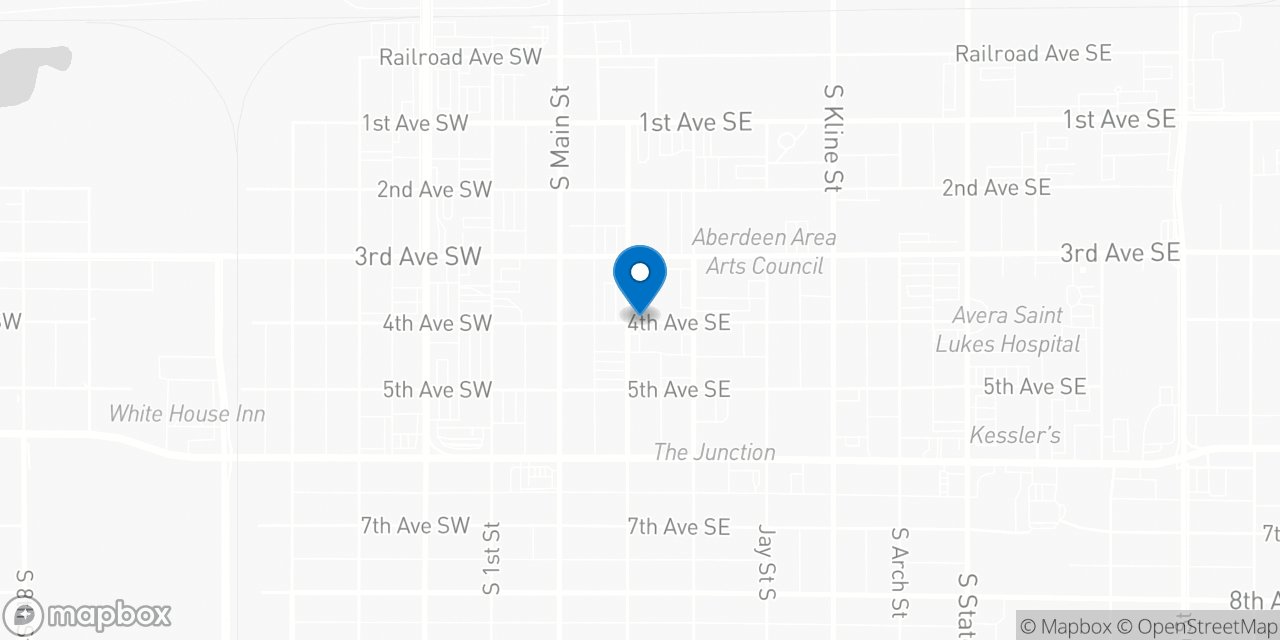 Map showing the location of the Social Security office in Aberdeen, SD