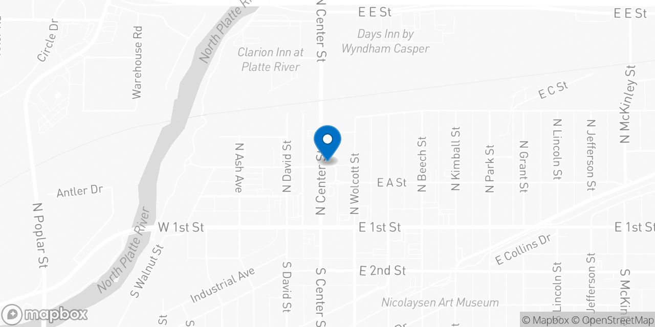 Map showing the location of the Social Security office in Casper, WY