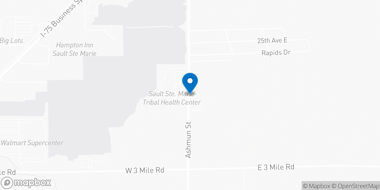 Map showing the location of the Social Security office in Sault Sainte Marie, MI