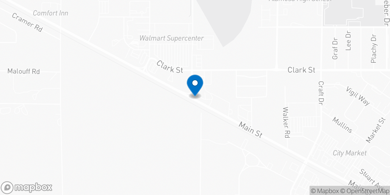 Map showing the location of the Social Security office in Alamosa, CO