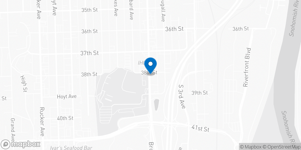 Map showing the location of the Social Security office in Everett, WA