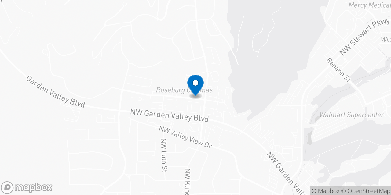 Map showing the location of the Social Security office in Roseburg, OR