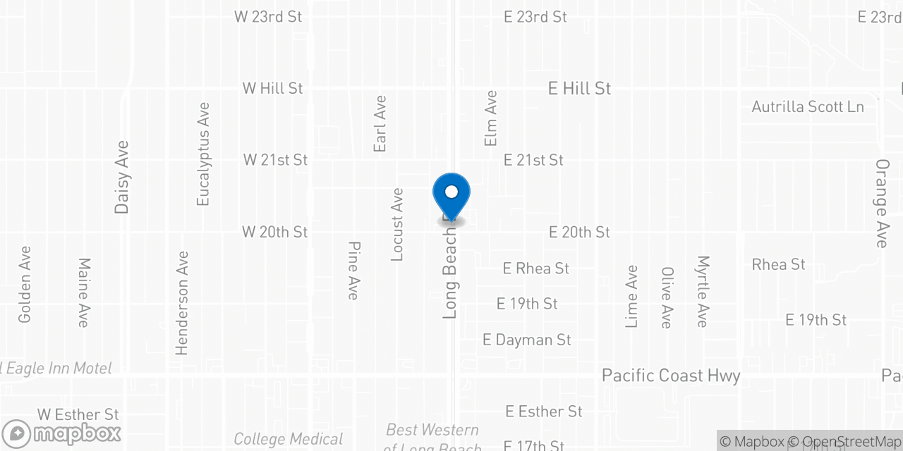 Map showing the location of the Social Security office in Long Beach, CA