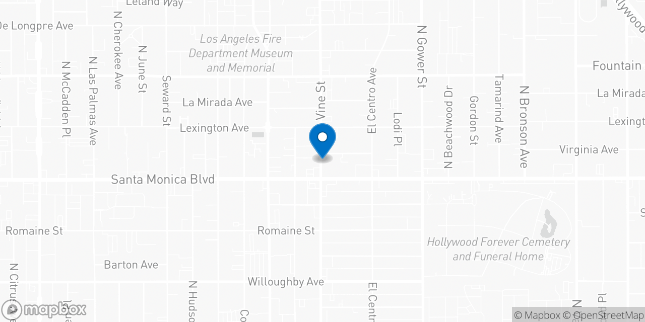 Map showing the location of the Social Security office in Hollywood, CA