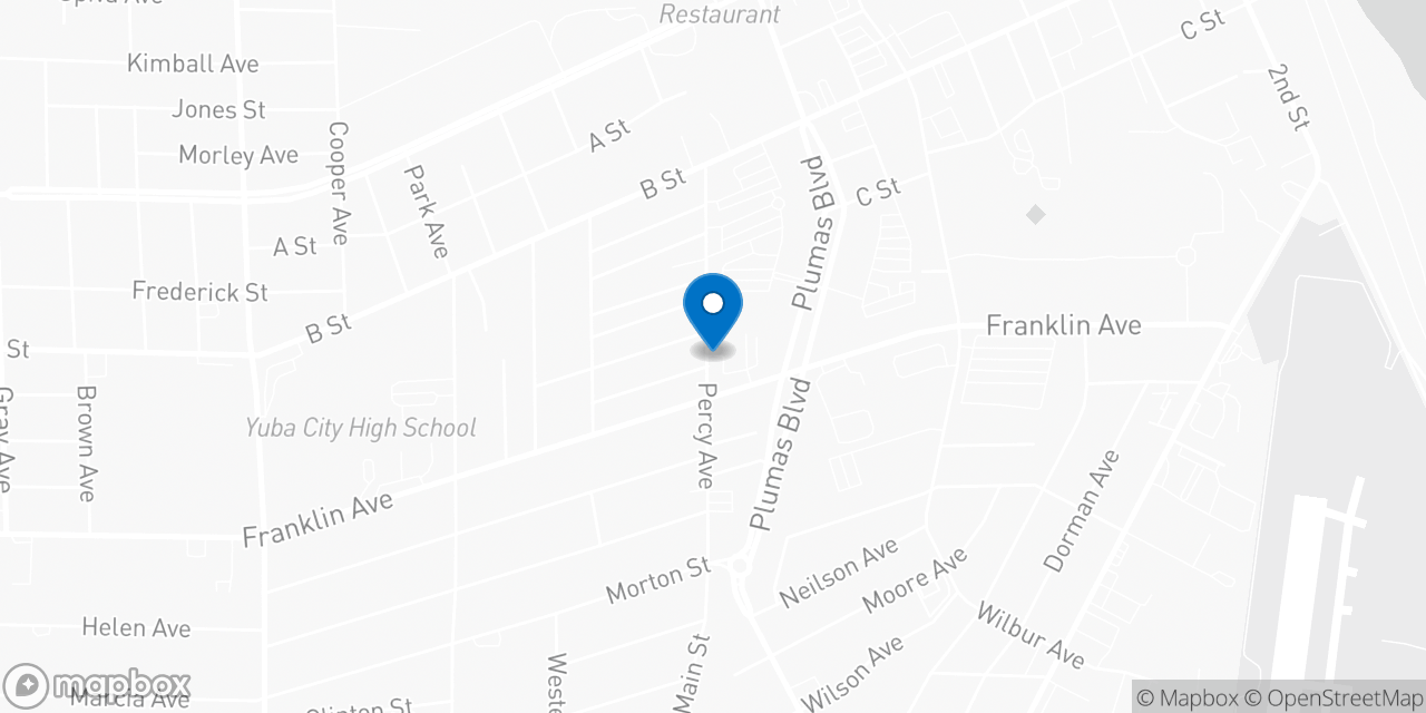 Map showing the location of the Social Security office in Yuba City, CA