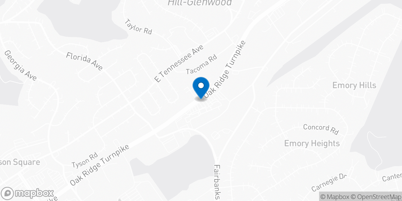 Map showing the location of the Social Security office in Oak Ridge, TN
