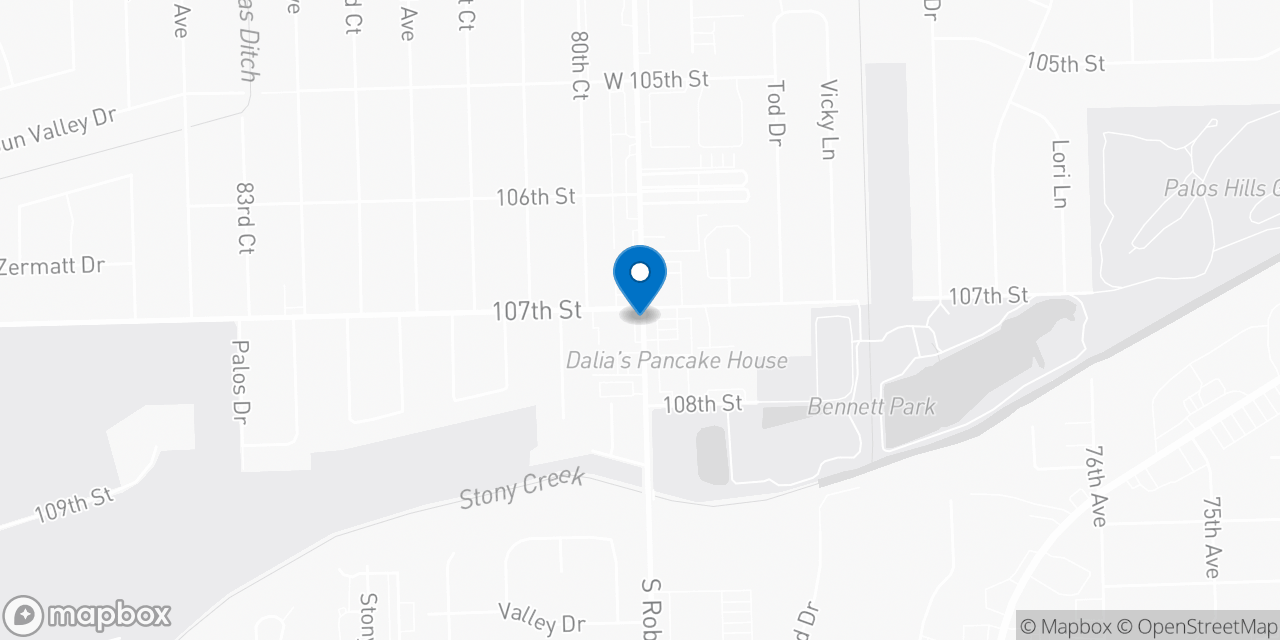 Map showing the location of the Social Security office in Palos Hills, IL