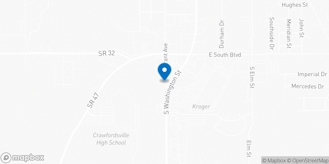 Map showing the location of the Social Security office in Crawfordsville, IN