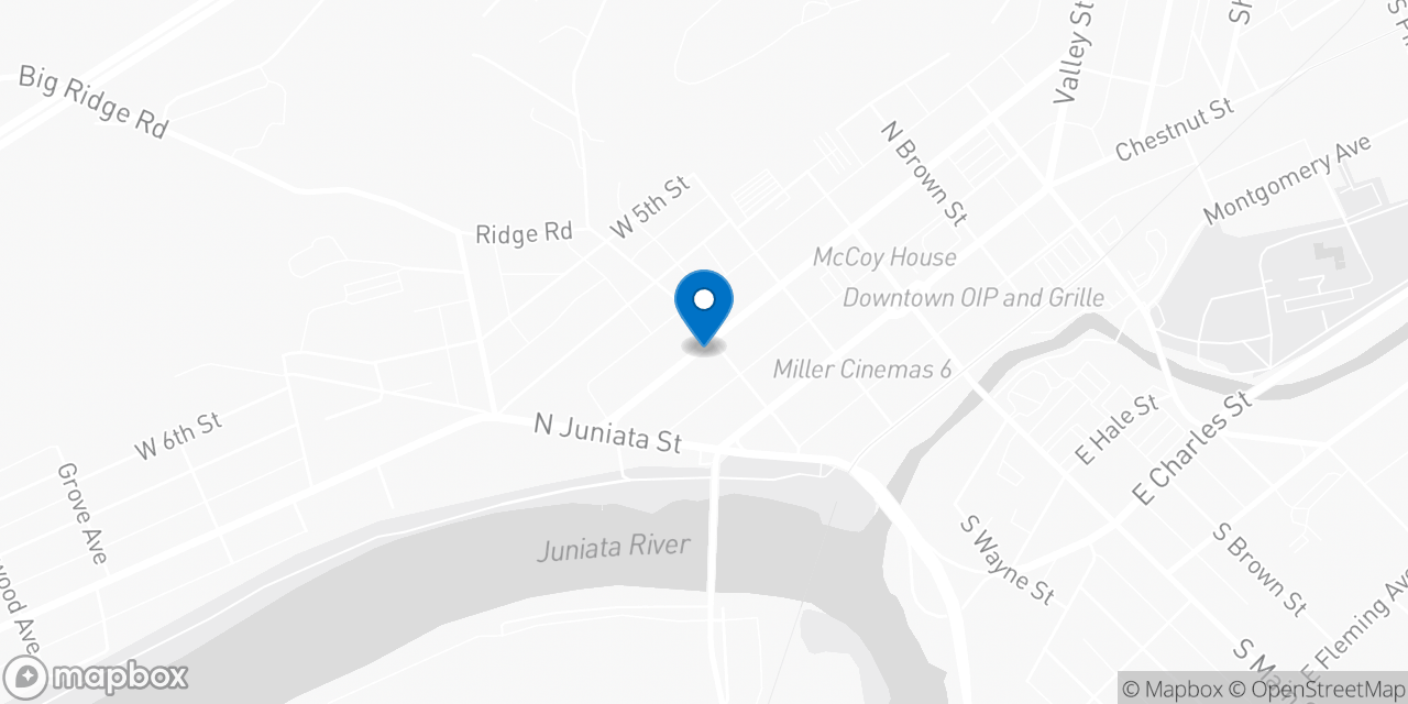 Map showing the location of the Social Security office in Lewistown, PA