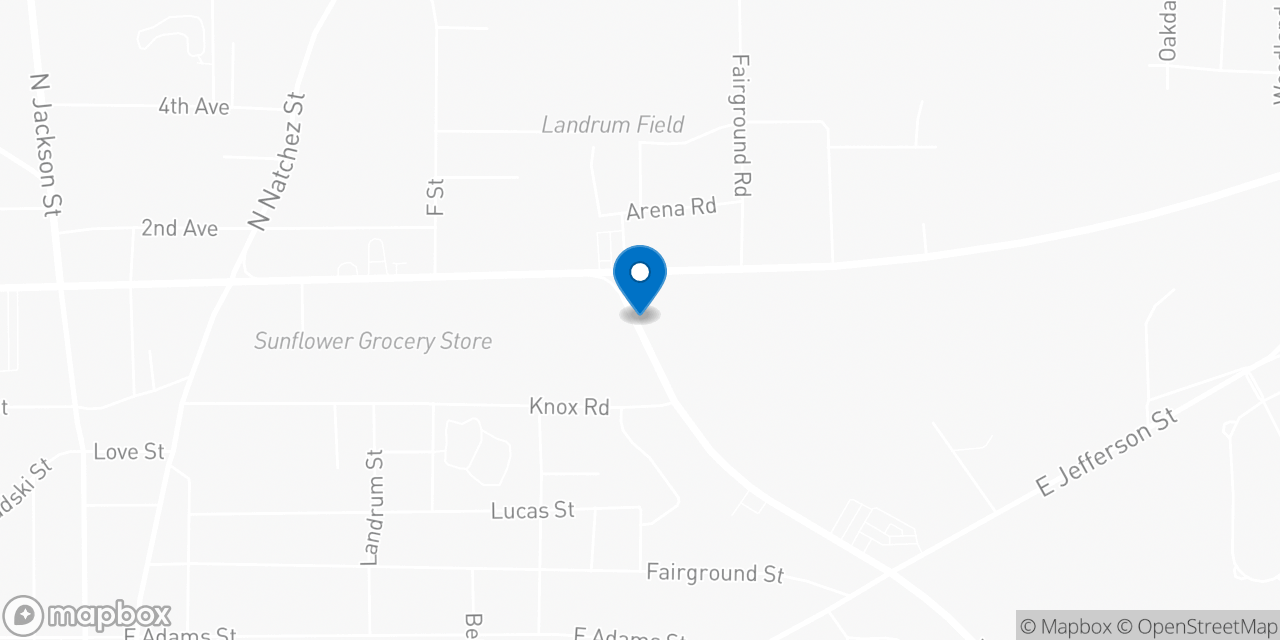 Map showing the location of the Social Security office in Kosciusko, MS