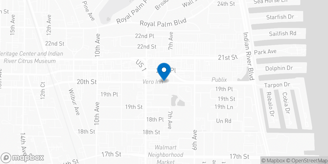 Map showing the location of the Social Security office in Vero Beach, FL