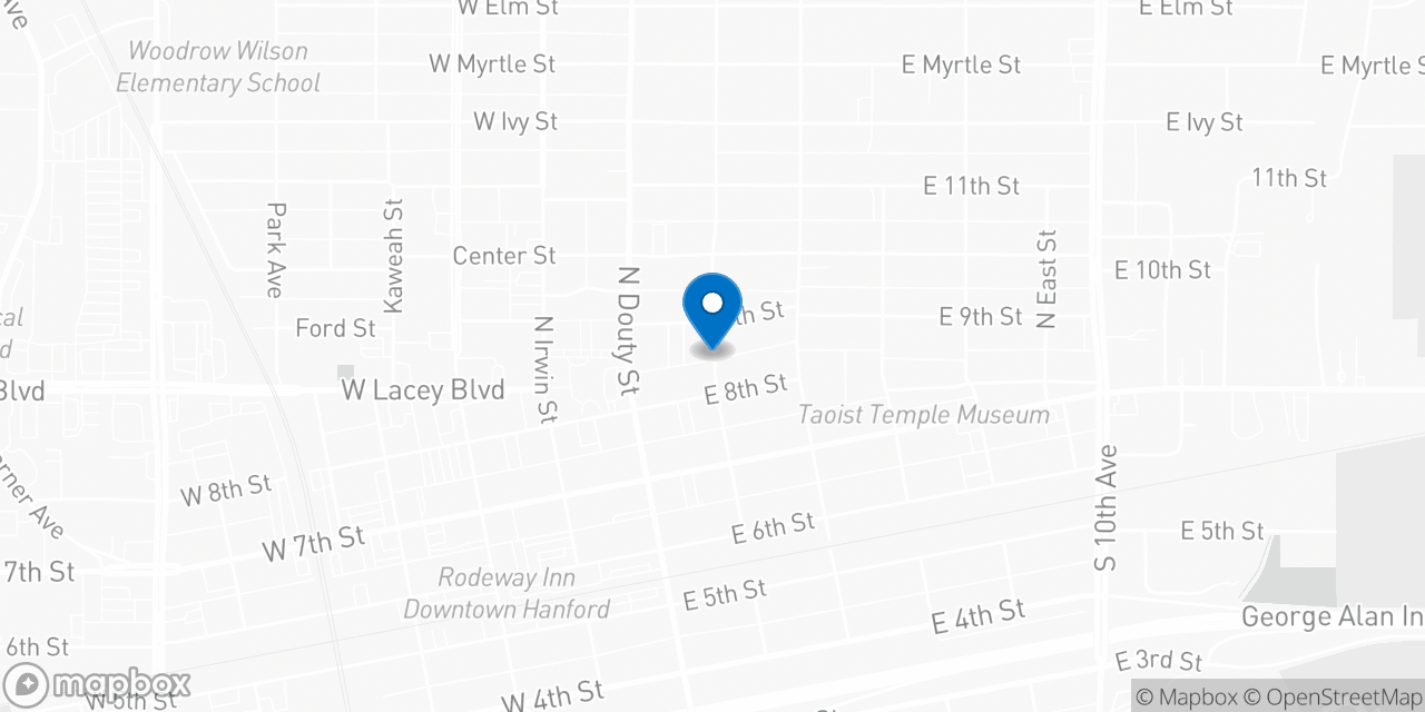 Map showing the location of the Social Security office in Hanford, CA