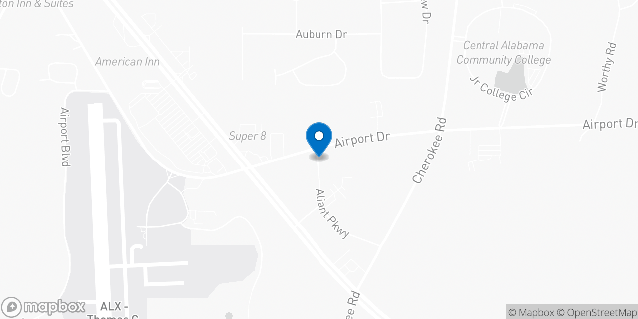 Map showing the location of the Social Security office in Alexander City, AL