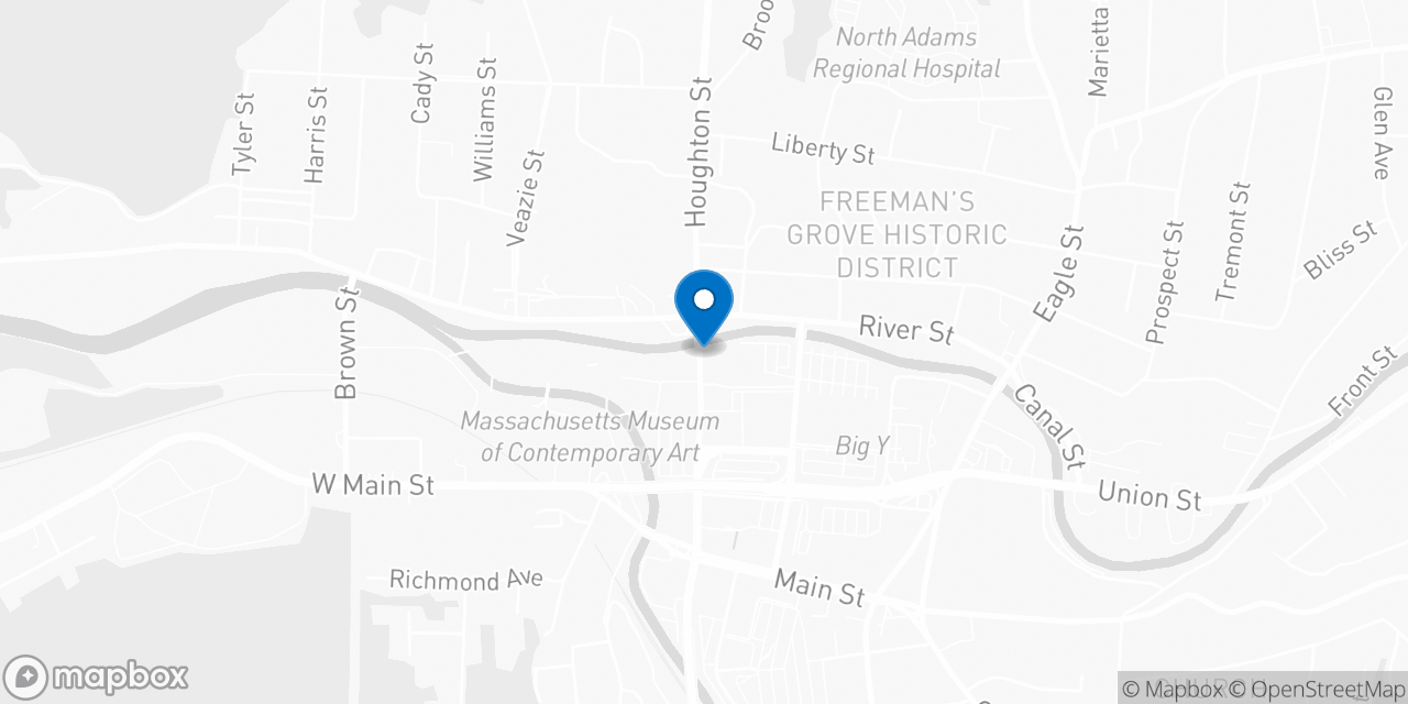 Map showing the location of the Social Security office in North Adams, MA