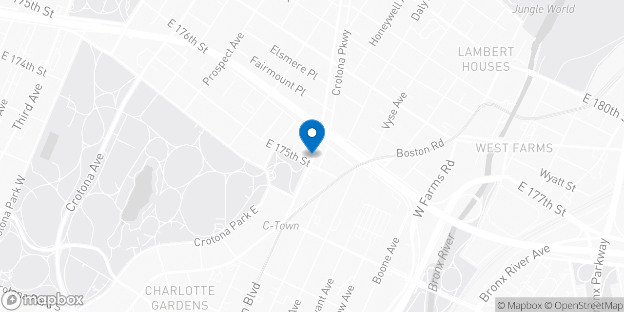 Map showing the location of the Social Security office in Bronx, NY
