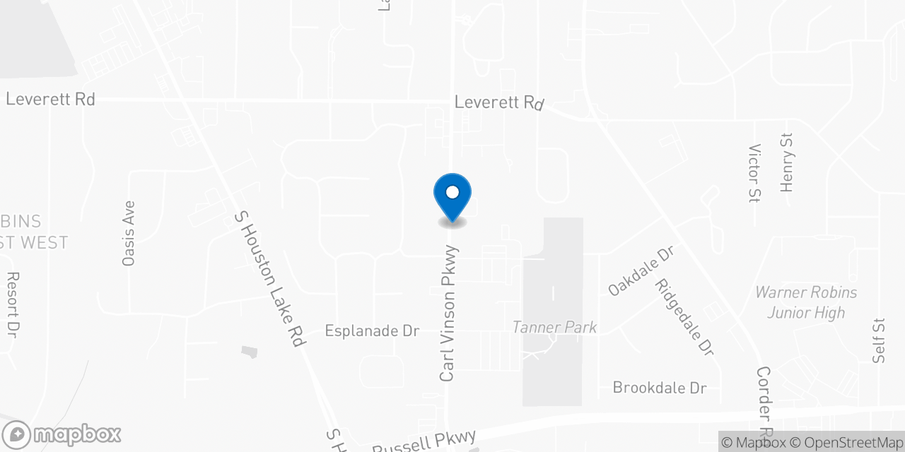 Map showing the location of the Social Security office in Warner Robins, GA