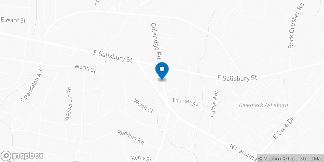 Map showing the location of the Social Security office in Asheboro, NC