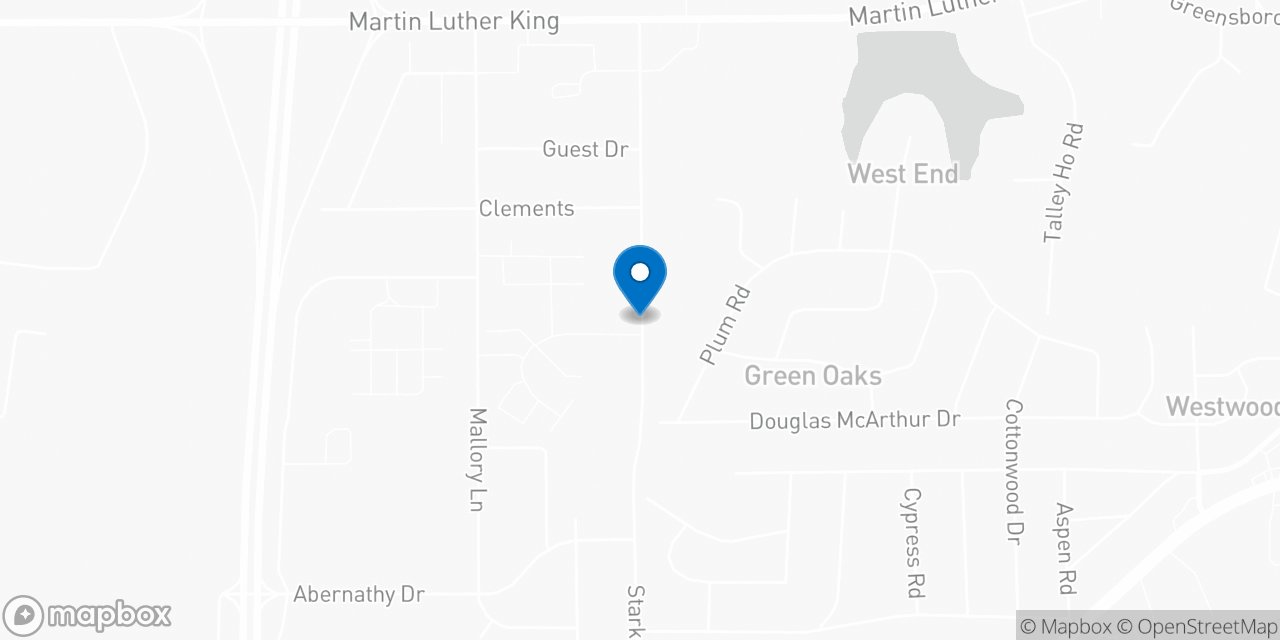Map showing the location of the Social Security office in Starkville, MS