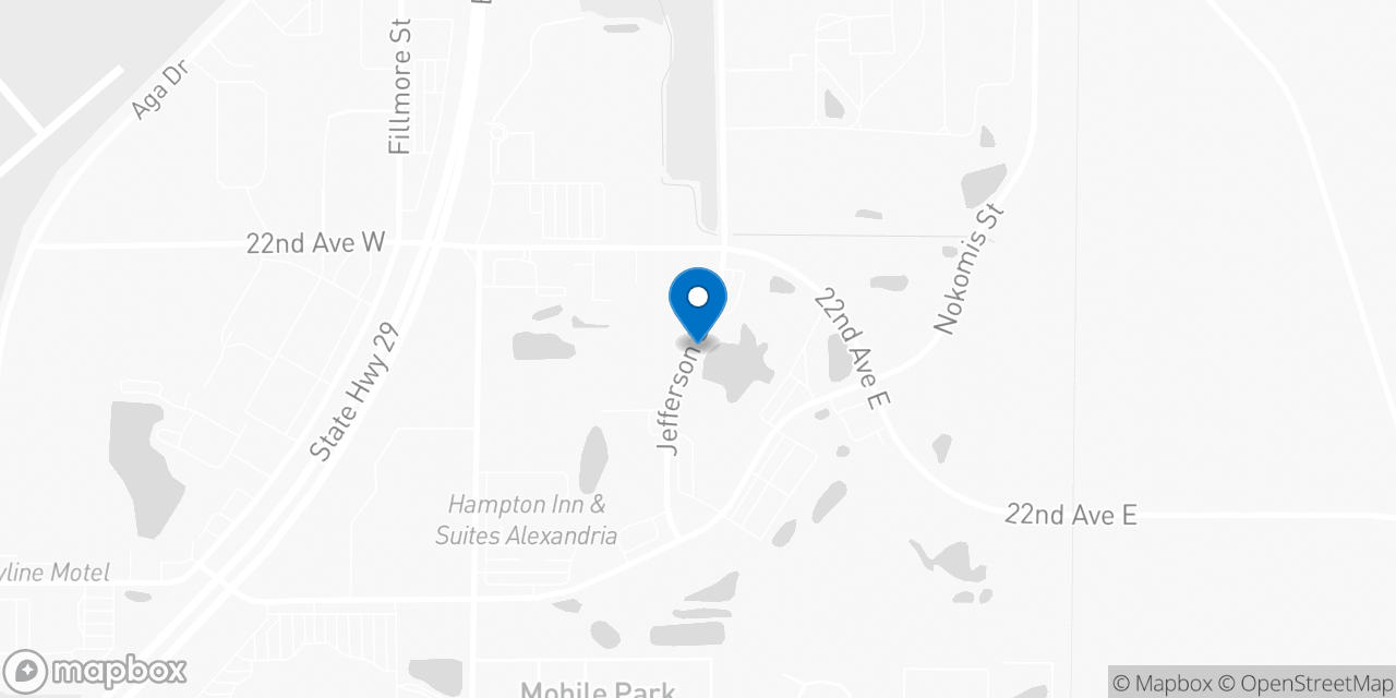 Map showing the location of the Social Security office in Alexandria, MN