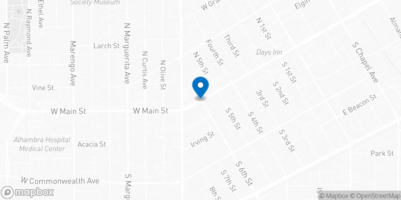 Map showing the location of the Social Security office in Alhambra, CA