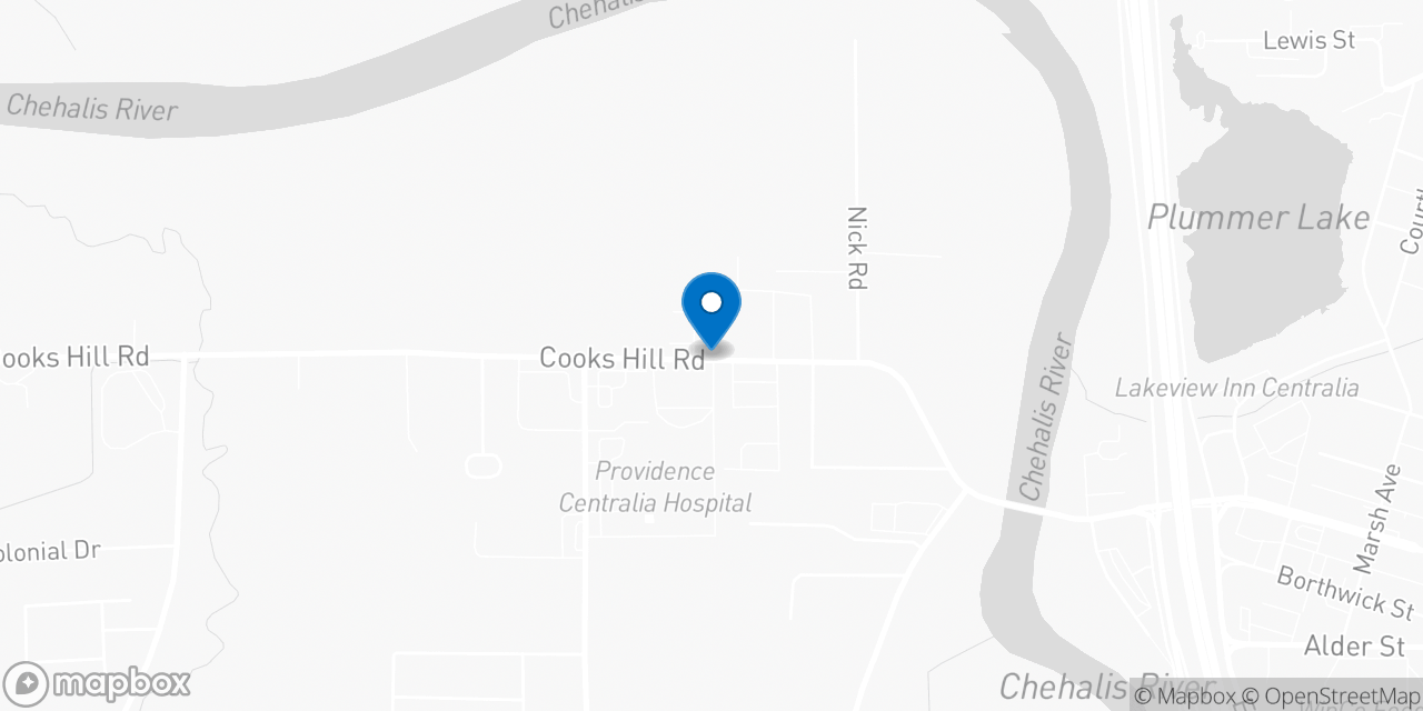 Map showing the location of the Social Security office in Centralia, WA