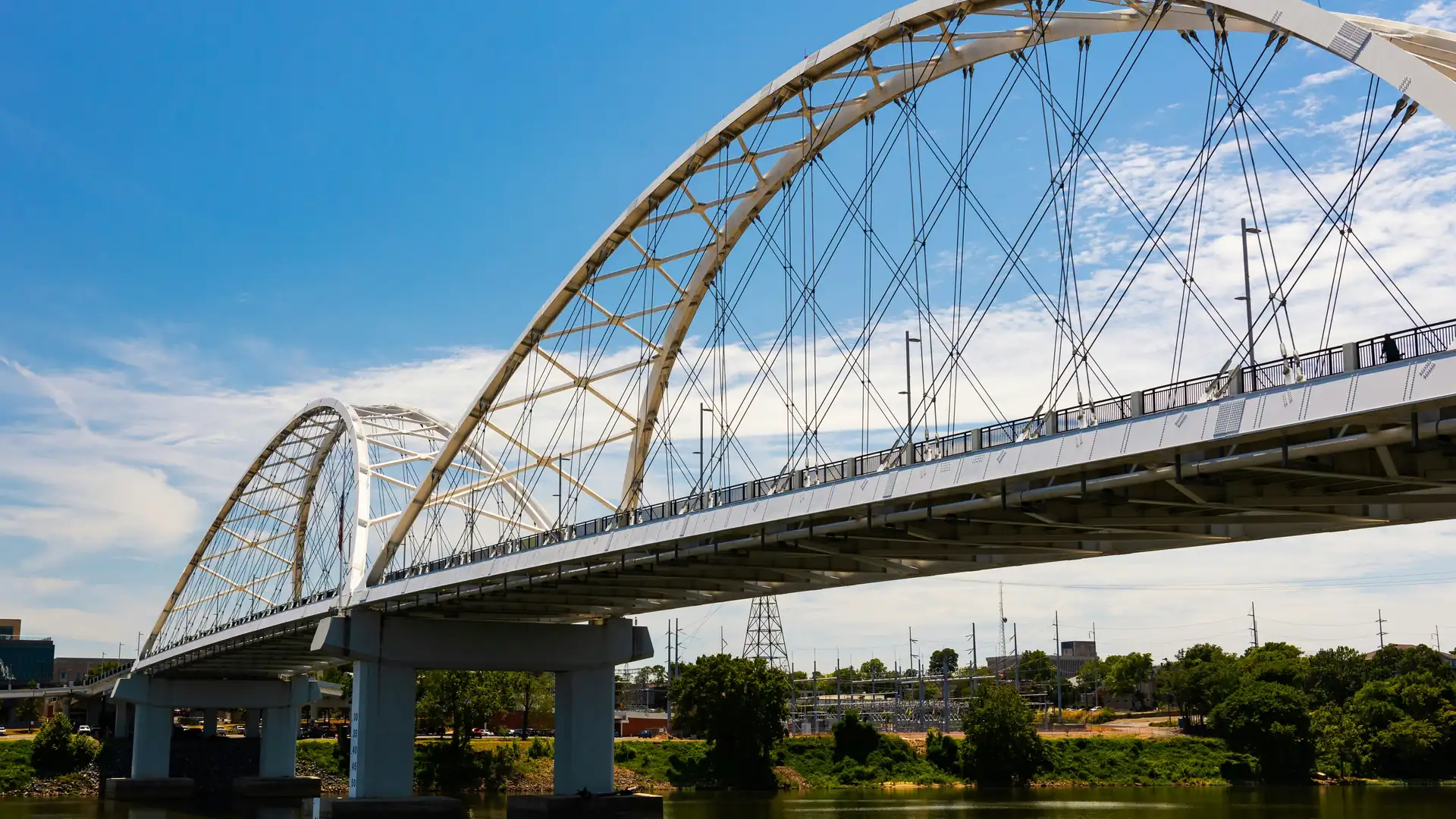 The Broadway Bridge arching over the Arkansas River at Little Rock