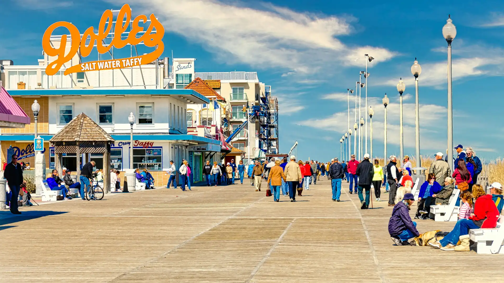 The Rehoboth Beach boardwalk on a sunny afternoon